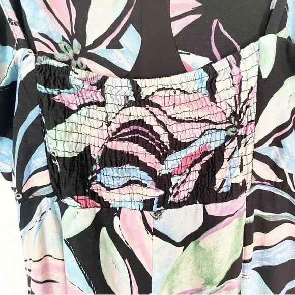 EUC Zara Linen Blend Tropical Print Corset Ruched Midi Dress Size Medium - Picture 15 of 17